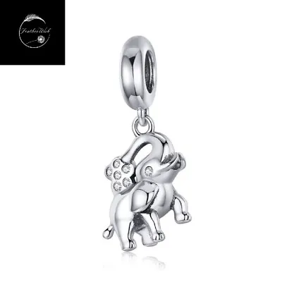 Genuine Sterling Silver 925 Elephant Animal Lucky Travel Holiday Dangle Charm • £16.99