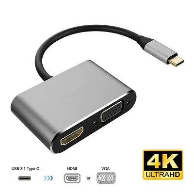 $15.95 • Buy Type-C 3.1 To 4K HDMI +VGA Port USB-C HUB Adapter Converter For MacBook IPad Pro