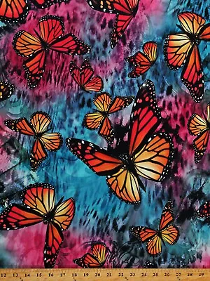 Matte' Jersey Knit Butterflies Tie Dye-Look Soft Brushed Fabric By Yard D451.21 • $10.95