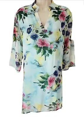 £25 • Buy Butler & Wilson Pansy Tunic Top Size 3XL Turquoise Floral Long Blouse