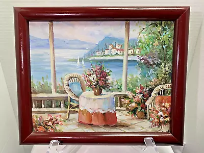 VTG OOAK Artist Signed Mediterranean Balcony Landscape Framed Wall Art Painting • $49.99