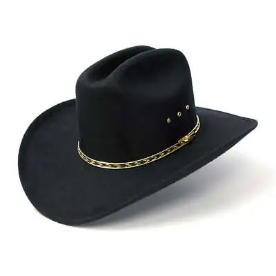 New! Youth Kids Black Faux Felt WESTERN COWBOY HAT W/ Gold Hat Band Elastic • $38.99