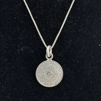 Vintage Aztec Mayan Sun Calendar 5/8” Medallion Pendant Necklace Sterling Silver • $29.99