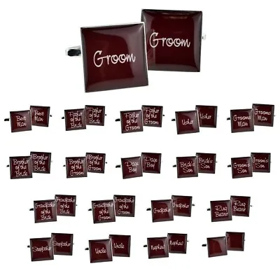 £6.99 • Buy BURGUNDY Square Script Text Wedding Cufflinks In Various Roles Boxed X2BOCW007