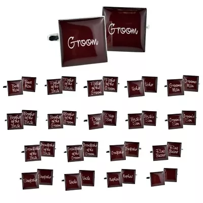 BURGUNDY Square Script Text Wedding Cufflinks In Various Roles Boxed X2BOCW007 • £6.99