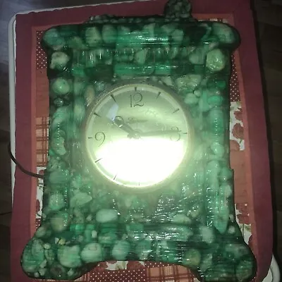 Lawrence Lanshire Vomit Clock Green Acrylic Resin & Pebbles Vintage 1960-70s • £19.25