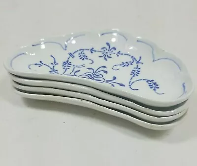 4 Royal Bonn Antique Crescent Shape Vintage Bone Plates Blue And White • $24