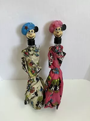 Mickey Minnie Mouse Pair 2 1970s Umbrellas Matching Cloth Disney Vtg 70s • $19.95