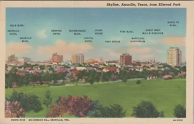 C1940s Skyline Amarillo Texas From Ellwood Park Linen Postcard D440 • $8.79