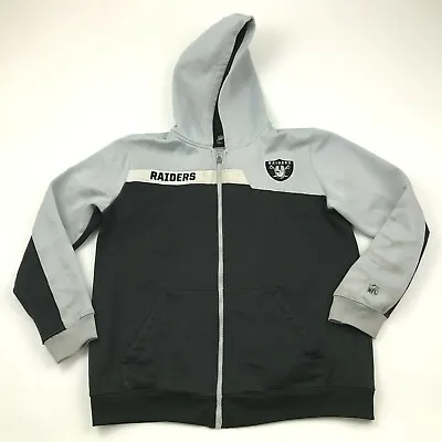 NFL Oakland Raiders Sweater Hoodie Youth Size Large 14-16 Black Gray Full Zip • $3.75