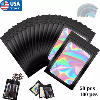 50/100 X Smell Proof Mylar Bags Holographic Resealable Packaging Foil Pouch • $12.99