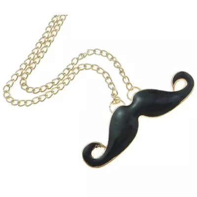 Wholesale Lot 12 Fun Black Enamel Handlebar Mustache Gold Tone Retro Necklaces • $12.03