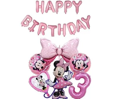 Minnie Mouse 3rd Birthday Girls Pink Balloon Set Party Decorations Age 3 Kids • $16.17