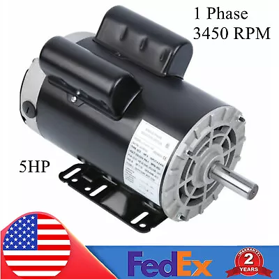 5HP Air Compressor Electric Motor 1 Phase 3450 RPM 60HZ Frame 7/8  Shaft NEW • $179.55