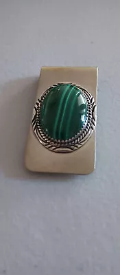 Navajo Indian Malachite Sterling Silver Money Clip Signed- A • $45