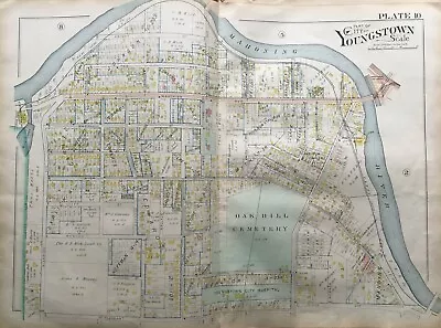 Orig 1899 Youngstown City Hospital Ohio Oak Hill Cemetery City Brewery Atlas Map • $89.95