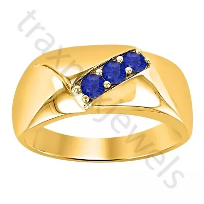 0.60 Ctw Lab Created Blue Sapphire 14k Yellow Gold Over Men's Wedding Band Ring • $69.53