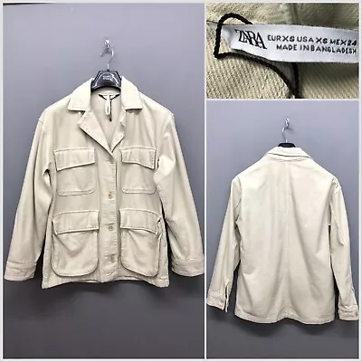 Zara Women's Sand Beige Multi-Pocketed Cotton Safari Jacket XS Casual Relaxed • $13.50