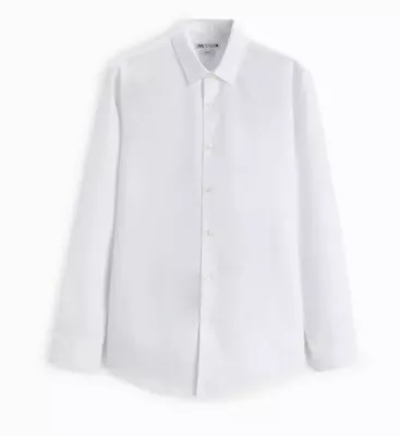 Men Zara Slim Fit White Basic Textured Shirt 100% Cotton Easy Iron Size: M • £16.99