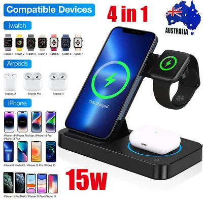 Cordless Charger Dock Charging Station 4 In 1 For Apple Watch IPhone 13 12 11 XS • $19.99