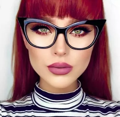 Retro Cat EYE Vintage PinUp Big Large Fashion Clear Lens Eyeglasses Sharp Frames • $9.60