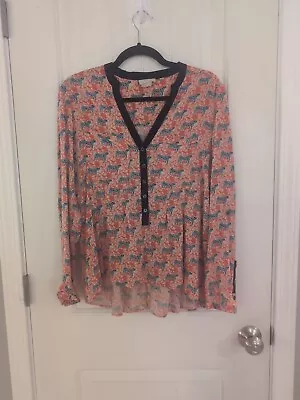 Anthropologie Vanessa Virginia Size 10  Orange Blue Tiger Honore Blouse Top • $12.99