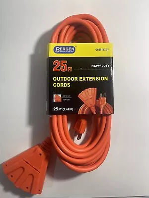 Bergen 25 Ft. 14/3 SJTW Outdoor Triple Tap Extension Cord Orange • $17.96