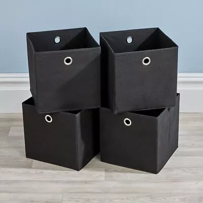 Black Foldable Canvas Storage Folding Box Fabric Cube Cloth Bag 4 Piece Set • £13.99