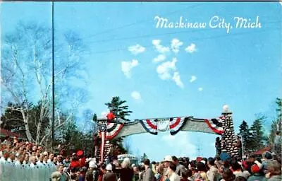 Mackinaw City MI Michigan MACKINAC STRAITS BRIDGE~1954 Ground Breaking Postcard • $5.94