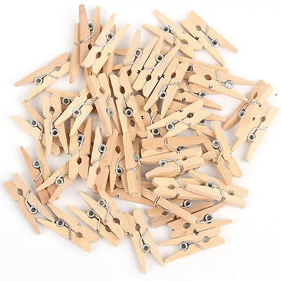 100 Mini Natural Wooden Craft Pegs Clothes Paper Photo Hanging Spring Clips 25mm • £3.99