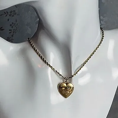 Gold-Tone Etched Heart Locket 20  1/11 10K Gold & .925 Sterling Silver Chain • $49.99