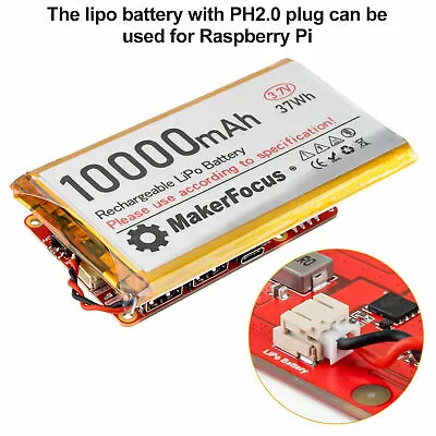 $35.99 • Buy 10000mAh 3.7V Lipo Battery Lithium Micro PH2.0 Plug For Raspberry Pi UPS Board