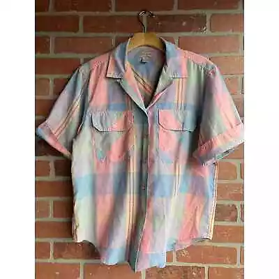 Vintage Harbour Style Pastel Plaid Collared Button Up Pink Green Blue Size 16 • $10.80