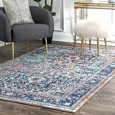 NuLOOM Traditional Vintage Floral Star Area Rug In Blue Pink White Pink • $64.38