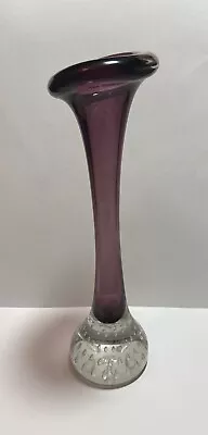 Vintage 50s MCM Murano Amethyst Bullicante Art Glass Controlled Bubble Vase • $45.99