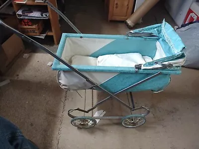 Vintage Baby Doll Carriage Stroller Aqua Blue White • $40