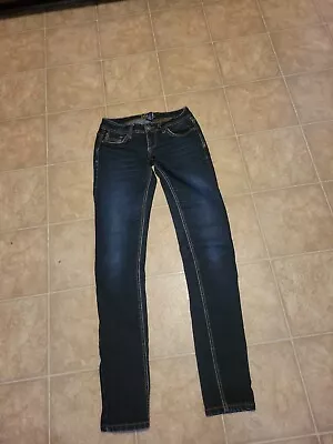 Womens Vanity Straight Leg Stretch Dark Wash Jeans Sz 26W/33L     G • $5.99