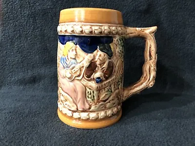 Vintage  1960s German Style Ceramic Beer Stein Mug ~ Girl Playing Instrument • $4.50