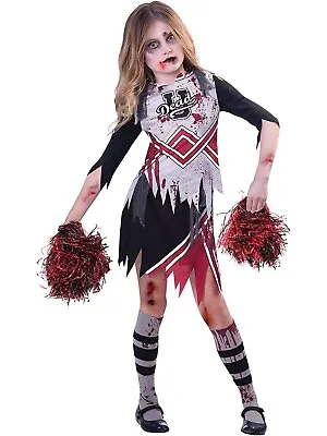 Child Girls Zombie Cheerleader Fancy Dress Costume Kids Halloween High School • £13.99