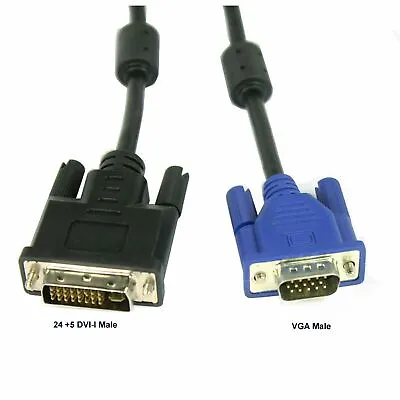 5 Feet Dual Link DVI-I (24+5 Pin) Male To VGA Male Cable Adapter Black • $8.49