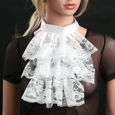 Women Victorian Lace Detachable Tiered Ruffled Jabot Neck Fake Collar W/Button • £6.65