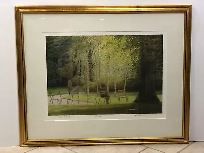 $1200 • Buy Harold Altman Signed Artist Proof  Birches  Large Framed Park Scene With COA