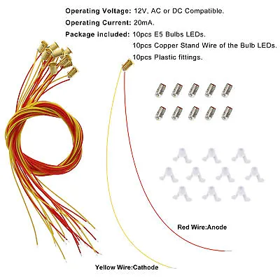 10 Units Bright White LED Screw E5 E5.5 12V Bulbs With Stand Holder HO N Scale • $10.99