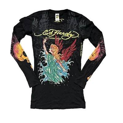 Vintage Ed Hardy By Christian Audigier Mermaid Skull Long Sleeve T-Shirt Size S • $100