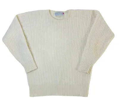 $39.59 • Buy VTG 90s Womens Small Soft Cashmere Cable Knit Crewneck Sweater Cream