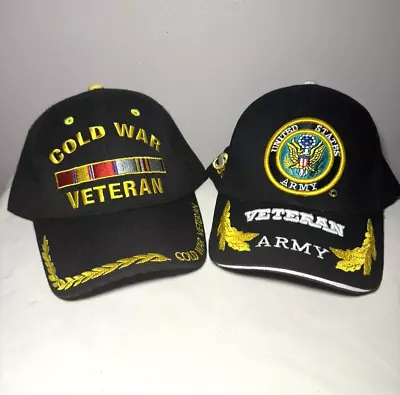 Military Hat Cap Bundle Cold War Veteran Army Vet Black Strap Back Lot Of 2 Hats • $18.88