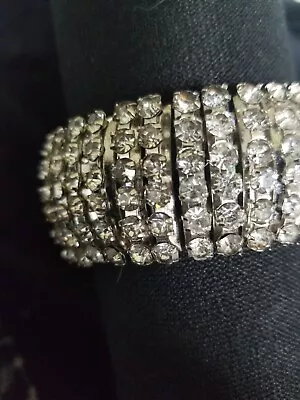 Rhinestone Stretch Bracelet 6 Row Vintage Made Hong Kong British Crown Colony • $65