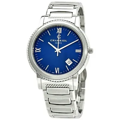 $459 • Buy Charriol $1145 Mens Silver, Striking Blue Dial Parisii Swiss Watch P40s2.930.002