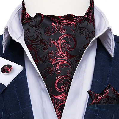 Colors Mens Silk Ascot Cravat Vintage Tie Paisley Scarf Hanky Cufflinks Set • $11.99