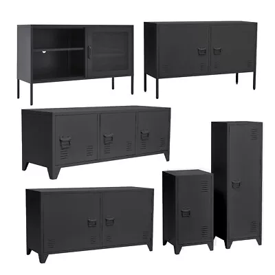 Black Industrial Cabinet 1/2/3 Doors Metal Side Cupboard Office Storage Cabinets • £55.99